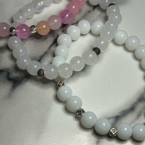 Rose Quartz & White Jade Bracelet Trio